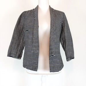 Ann Taylor Loft SIZE 0 Linen Blend Cardigan Open Front Lightweight Black Cream